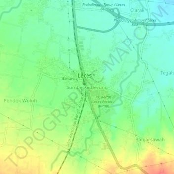 Mapa topográfico Sumberkedawung, altitud, relieve
