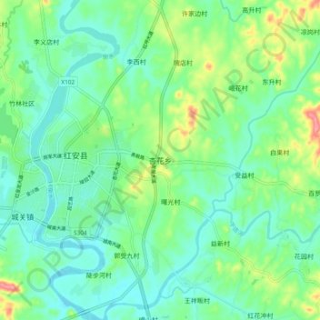 Mapa topográfico Xinghua, altitud, relieve