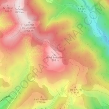 Mapa topográfico Mont Brussière, altitud, relieve