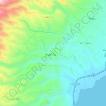 Mapa topográfico Malones, altitud, relieve