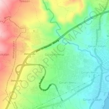 Mapa topográfico Girian Permai, altitud, relieve