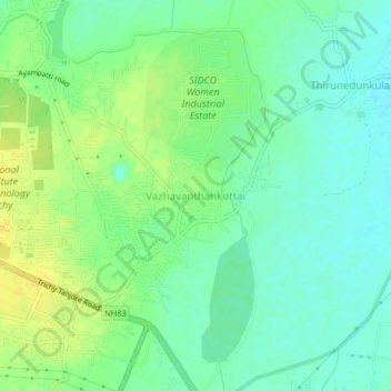 Mapa topográfico Vazhavanthankottai, altitud, relieve