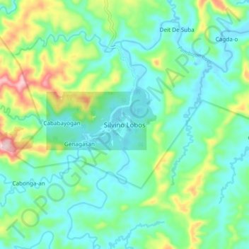 Mapa topográfico Silvino Lobos, altitud, relieve