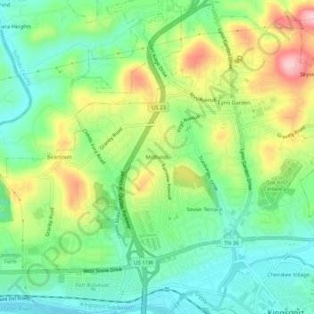 Mapa topográfico Midfields, altitud, relieve