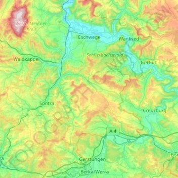Mapa topográfico Ringgau, altitud, relieve