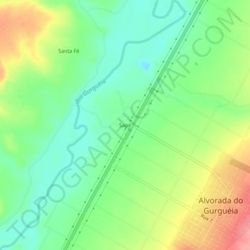 Mapa topográfico Sapé, altitud, relieve