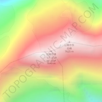 Mapa topográfico Kongur Tagh, altitud, relieve