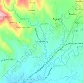 Mapa topográfico Sumberwadung, altitud, relieve