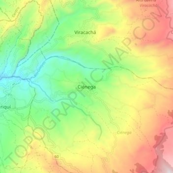 Mapa topográfico Ciénega, altitud, relieve
