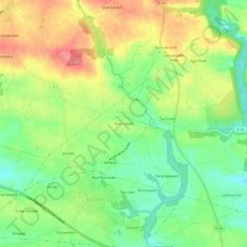 Mapa topográfico Pont Louet, altitud, relieve