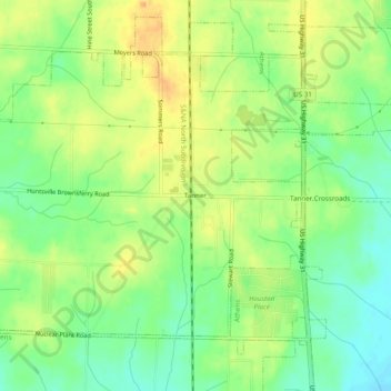 Mapa topográfico Tanner, altitud, relieve