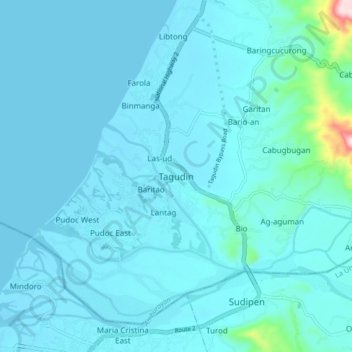 Mapa topográfico Tagudin, altitud, relieve