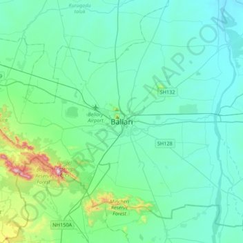 Mapa topográfico Ballari, altitud, relieve