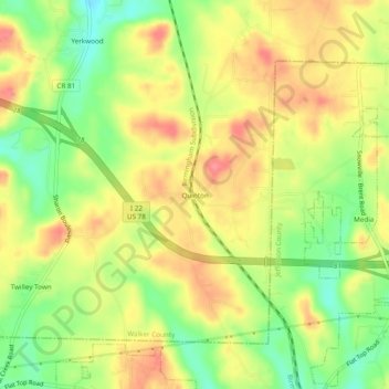 Mapa topográfico Quinton, altitud, relieve