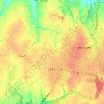 Mapa topográfico Kerbriant, altitud, relieve