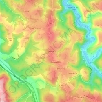 Mapa topográfico Paloque, altitud, relieve