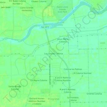 Mapa topográfico Los Leones Colonia, altitud, relieve
