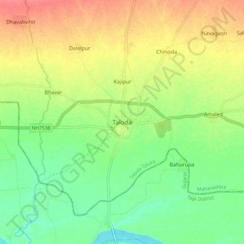 Mapa topográfico Taloda, altitud, relieve