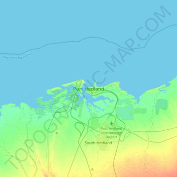 Mapa topográfico Port Hedland, altitud, relieve
