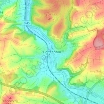 Mapa topográfico Hoffenheim, altitud, relieve