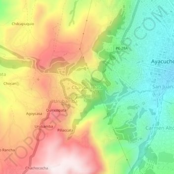 Mapa topográfico Chamanapata, altitud, relieve