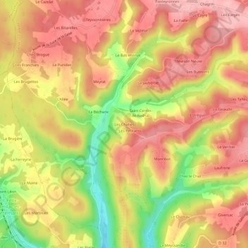 Mapa topográfico Les Chaties, altitud, relieve