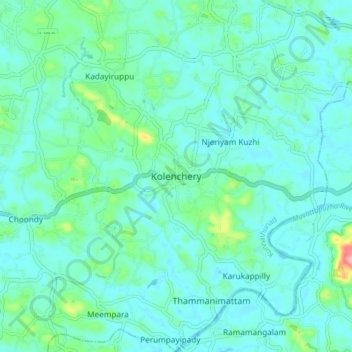 Mapa topográfico Kolenchery, altitud, relieve