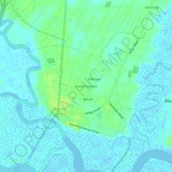 Mapa topográfico Darien Heights, altitud, relieve