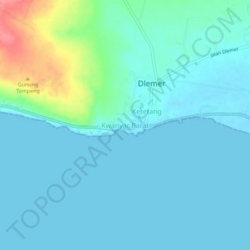 Mapa topográfico Kwanyar Barat, altitud, relieve
