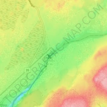 Mapa topográfico Gullfoss, altitud, relieve