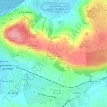 Mapa topográfico Mont Canisy, altitud, relieve