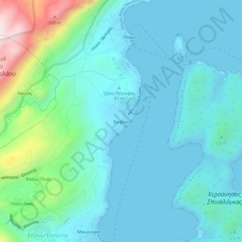 Mapa topográfico Tsifliki, altitud, relieve