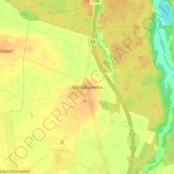 Mapa topográfico Modliszewko, altitud, relieve