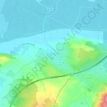 Mapa topográfico Salles-d'Aude, altitud, relieve