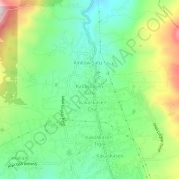 Mapa topográfico Kakaskasen Satu, altitud, relieve
