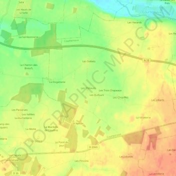 Mapa topográfico Les Thibaults, altitud, relieve