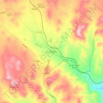 Mapa topográfico Las Alcubillas Altas, altitud, relieve