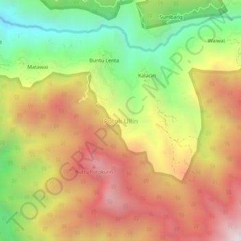 Mapa topográfico Potok Ullin, altitud, relieve