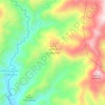 Mapa topográfico Sangkaropi, altitud, relieve