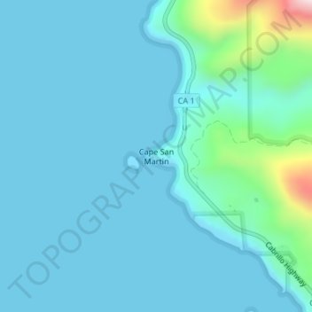 Mapa topográfico Cape San Martin, altitud, relieve