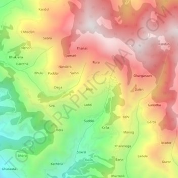 Mapa topográfico Tosa, altitud, relieve