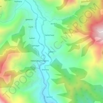 Mapa topográfico silyara, altitud, relieve