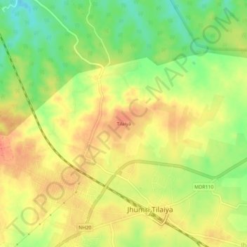 Mapa topográfico Tilaiya, altitud, relieve