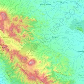 Mapa topográfico Renah Pembarap, altitud, relieve
