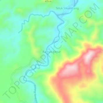 Mapa topográfico Rantau Bayur, altitud, relieve