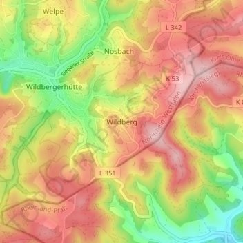 Mapa topográfico Wildberg, altitud, relieve
