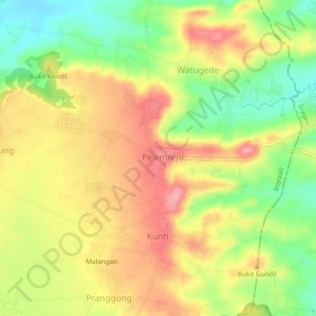 Mapa topográfico Winong, altitud, relieve