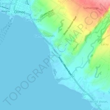 Mapa topográfico Bantigue, altitud, relieve
