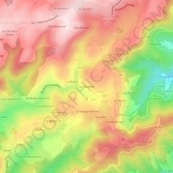 Mapa topográfico La Thiollière, altitud, relieve