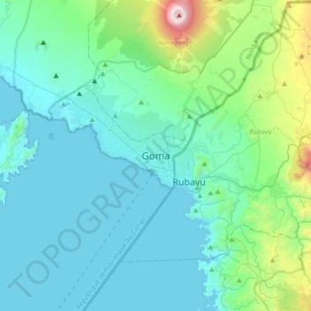 Mapa topográfico Goma, altitud, relieve